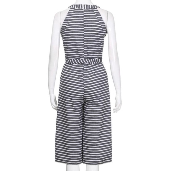 Grey and White Tie Front Romper - Picture 5 of 5